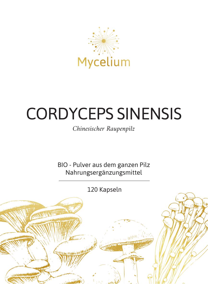 Vitalpilz Cordyceps_Sinensis Cordyceps_Sinensis BIO Pulver als Nahrungsergänzungsmittel in Kapseln - Etikett Vorderseite