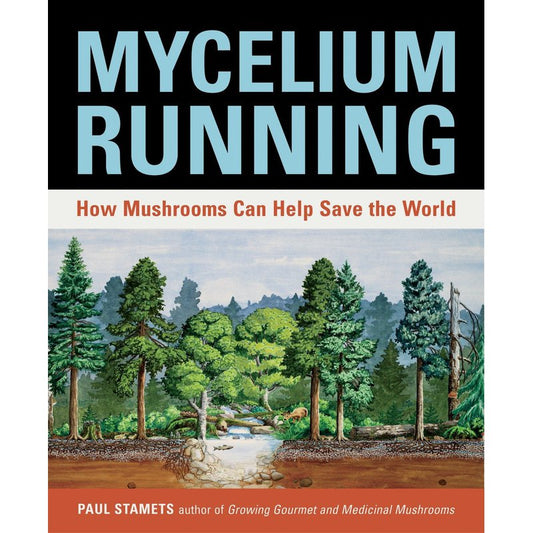 "Book cover of 'Mycelium Running: How Mushrooms Can Help Save the World' – A revolutionary exploration of the vast potential of mushrooms to benefit the environment and humanity."
