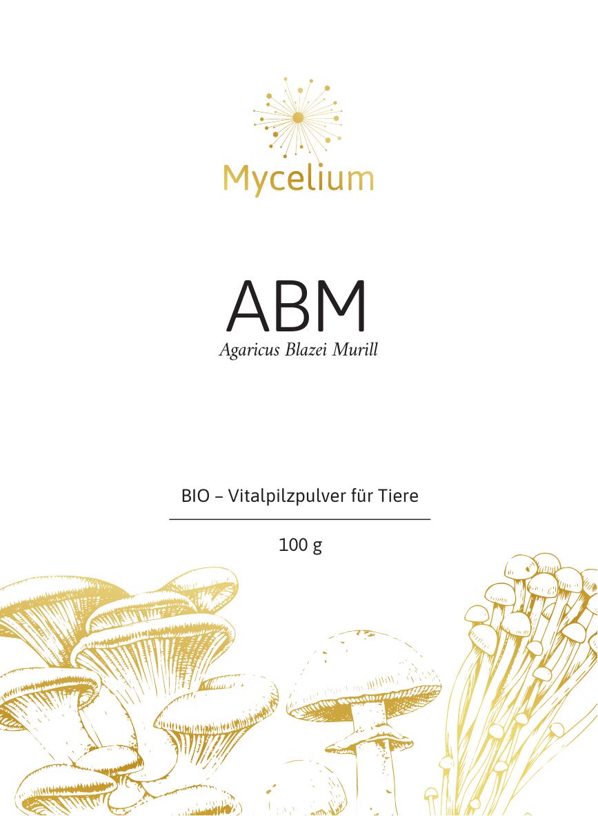 BIO ABM Agaricus Blazei Murill 100g Pulver für Tiere – Natürliche Tiergesundheit durch biologische Heilpilze (Vorderseite)