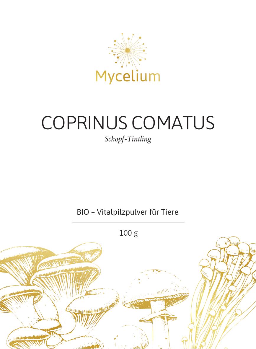 BIO Coprinus Comatus 100g Pulver für Tiere – Unterstützt die Tiergesundheit durch biologische Heilpilze (Vorderseite)