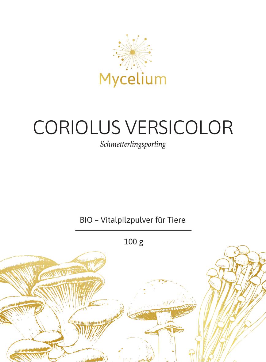BIO Coriolus Versicolor 100g Pulver für Tiere – Biologischer Heilpilz für optimale Tiergesundheit (Vorderseite)