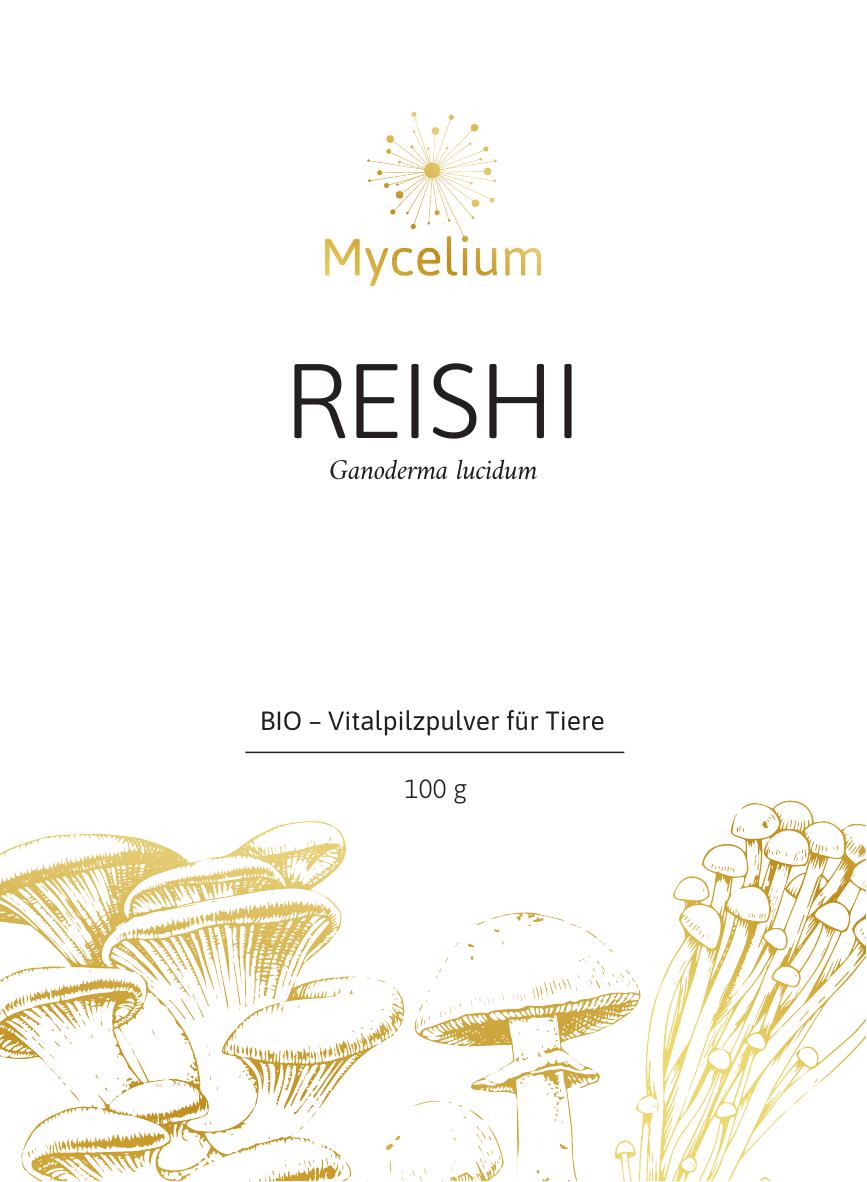 BIO Reishi 100g Pulver für Tiere – Hochwertiger Heilpilz für Tiergesundheit (Vorderseite, BIO Pilze)