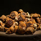 Getrockneter Agaricus blazei Murrill auf einem Holzteller, bekannt für seine immunmodulierenden Effekte und anti-allergischen Eigenschaften.
